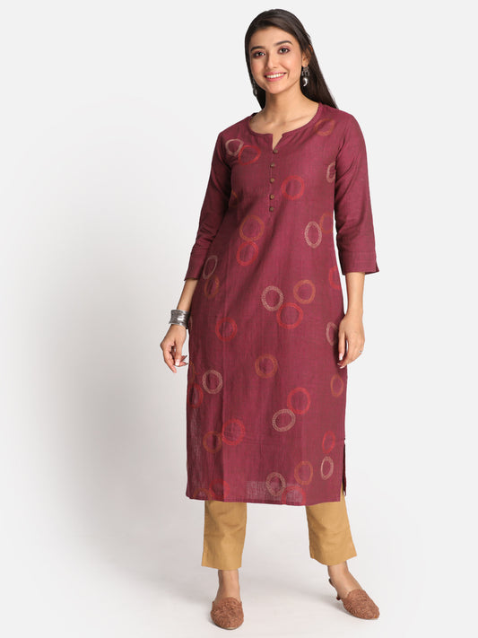 Purple Hand Woven Kurta With Kantha Hand Embroidery Detailing