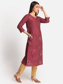 Purple Hand Embroidered Handloom Cotton Kurta