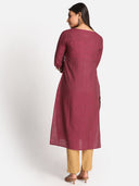 Purple Hand Embroidered Handloom Cotton Kurta