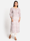 Pink Hand Embroidered Cotton Mirror Work Kurta