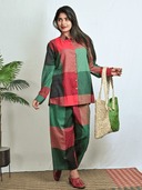 Red-Green Checks Handloom Cotton Co-ord Set (set of 2)