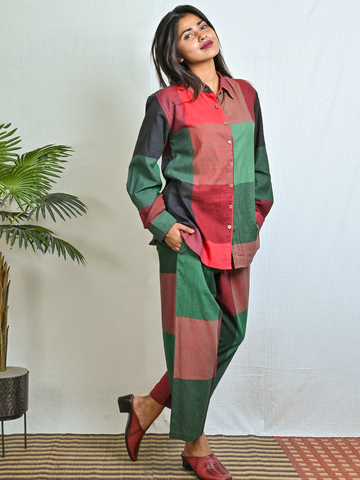 Red-Green Checks Hand Woven Co-ord Set