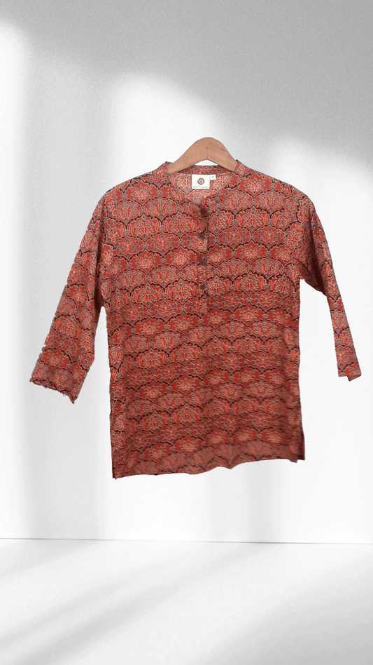 Red Ajrakh Printed Cotton  Top