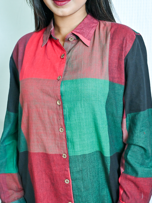 Red-Green Checks Hand Woven Co-ord Set