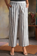 White-Grey Striped Cotton Flared Pants