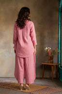 Rose Pink Pure Linen Hand Embroidered Co-ord Set (set of 2)