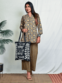 Mustard-Black Ajrakh Hand Block Printed Cotton Top