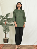 Green Ajrakh Hand Block Printed Cotton Top