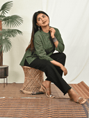 Green Ajrakh Hand Block Printed Cotton Top