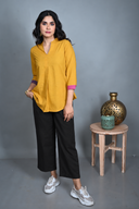 Yellow Handloom Cotton Pleated Top