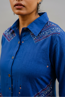 Blue Geometric Hand Embroidered Handloom Cotton Dress