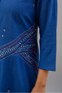 Blue Geometric Hand Embroidered Handloom Cotton Dress