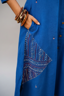 Blue Geometric Hand Embroidered Handloom Cotton Dress