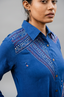 Blue Geometric Hand Embroidered Handloom Cotton Dress