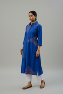 Blue Geometric Hand Embroidered Handloom Cotton Kurta Set (set of 2)