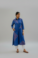 Blue Geometric Hand Embroidered Handloom Cotton Kurta Set (set of 2)