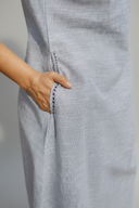 Blue Striped Cotton Pleated Kurta
