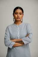 Blue Striped Cotton Pleated Kurta