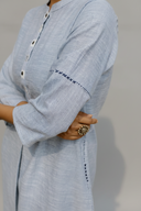 Blue Striped Cotton Pleated Kurta