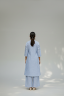 Blue Striped Cotton Pleated Kurta Set (Set of 2)