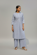 Blue Striped Cotton Pleated Kurta Set (Set of 2)