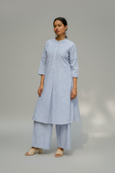 Blue Striped Cotton Pleated Kurta Set (Set of 2)