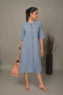 Blue Striped Handloom Cotton Front Open Dress