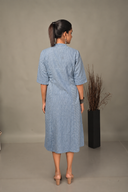 Blue Striped Handloom Cotton Front Open Dress