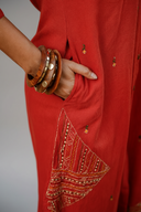 Brick Red Geometric Hand Embroidered Handloom Cotton Dress