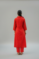 Brick Red Geometric Hand Embroidered Handloom Cotton Kurta Set (set of 2)