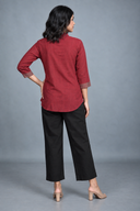 Red Handloom Cotton Pleated Top