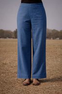 Blue Cotton Flared Pants