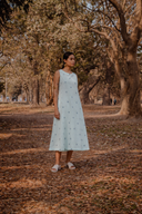 Powder Blue Cotton Sleeveless A-line Dress