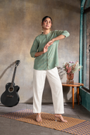 Sage Green Handloom Cotton Hand Embroidered Antifit Top