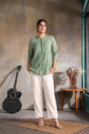 Sage Green Handloom Cotton Hand Embroidered Antifit Top