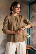 Mud Brown Handloom Cotton Hand Embroidered Antifit Top