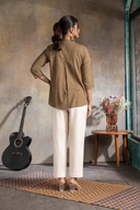 Mud Brown Handloom Cotton Hand Embroidered Antifit Top