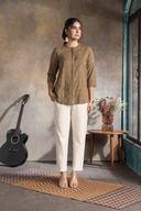 Mud Brown Handloom Cotton Hand Embroidered Antifit Top