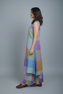 Purple-Blue Pastel Checks Handloom Cotton Halter Neck Kurta Set (set of 2)