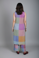 Purple-Blue Pastel Checks Handloom Cotton Halter Neck Kurta Set (set of 2)