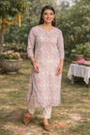 Pink Hand Embroidered Cotton Mirror Work Kurta
