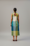 Lime Checks Handloom Cotton Halter Neck Dress