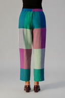 Teal Checks Handloom Cotton Flared Pants