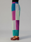 Teal Checks Handloom Cotton Flared Pants