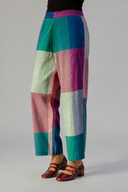 Teal Checks Handloom Cotton Flared Pants