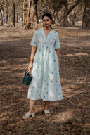 Powder Blue Cotton Woven Buti A-line Dress