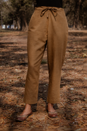 Mud Brown Cotton Straight Pants