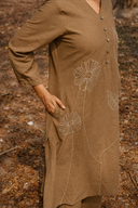 Mud Brown Hand Embroidered Cotton Kurta