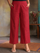 Red Handloom Cotton Flared Pants
