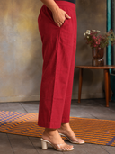 Red Handloom Cotton Flared Pants